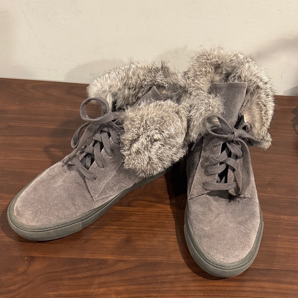 Vince Women's Gray Fur-Lined Suede Sneakers 9.5